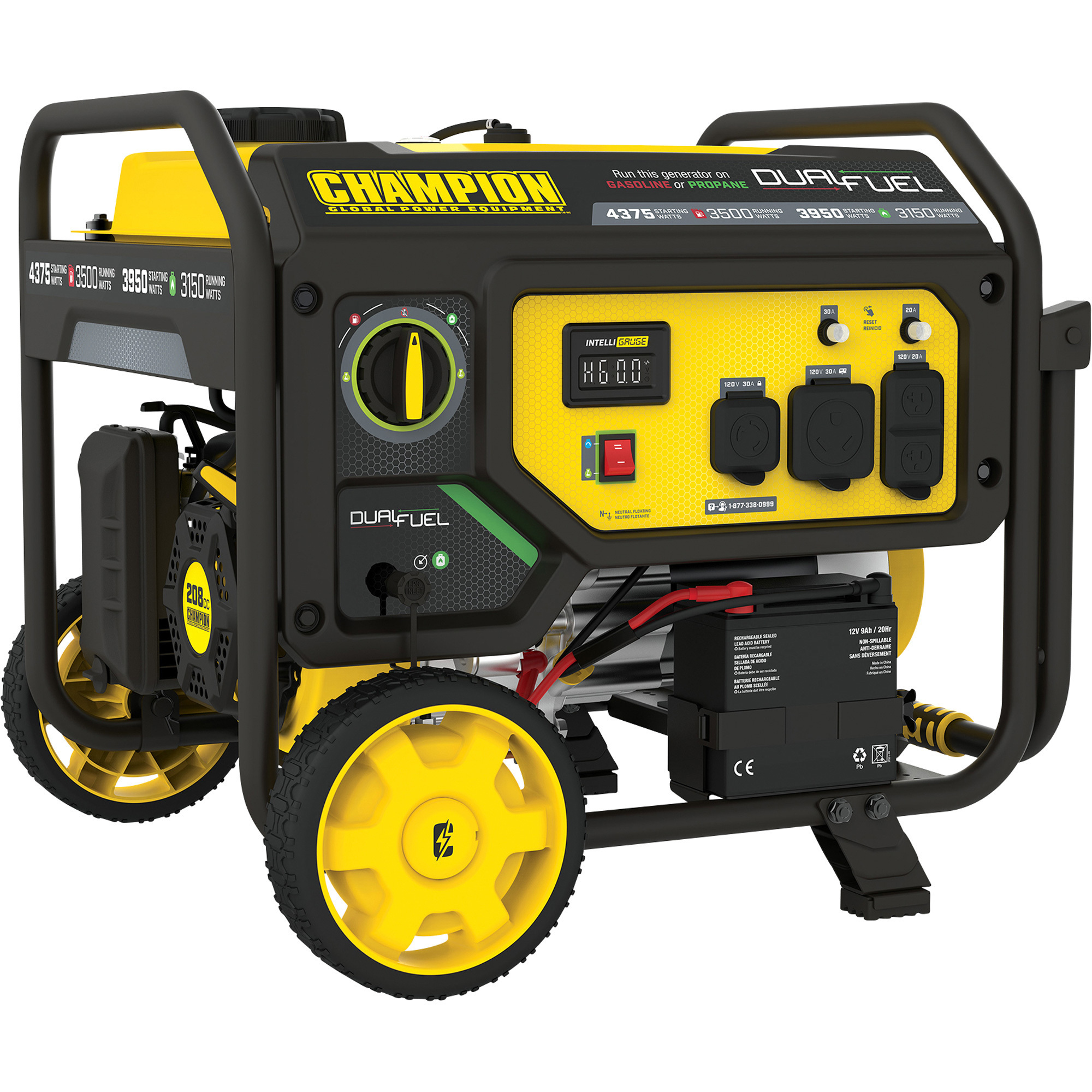 Champion Power Equipment Dual Fuel Generator, 4375 Surge Watts, 3500 Rated Watts, Electric Start, CARB Compliant, Model# 200966